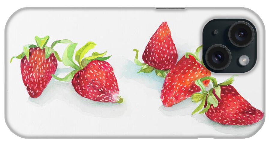 Strawberry Patch - C Ripe Berries Whole iPhone Case featuring the painting Strawberry Patch - C. Ripe Berries Whole by Joanne Porter