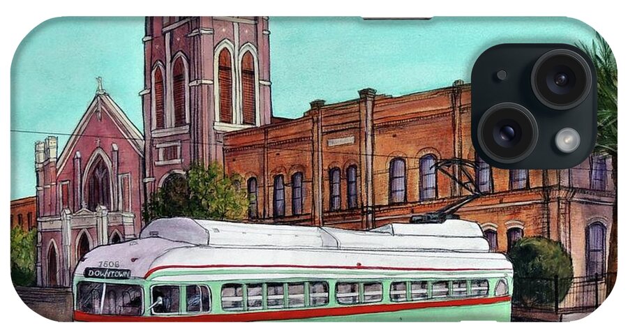 Acrylic iPhone Case featuring the painting Streetcar and Sacred Heart by Candy Mayer