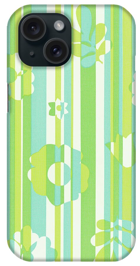 Background iPhone Case featuring the drawing Striped Green Floral Pattern by CSA Images