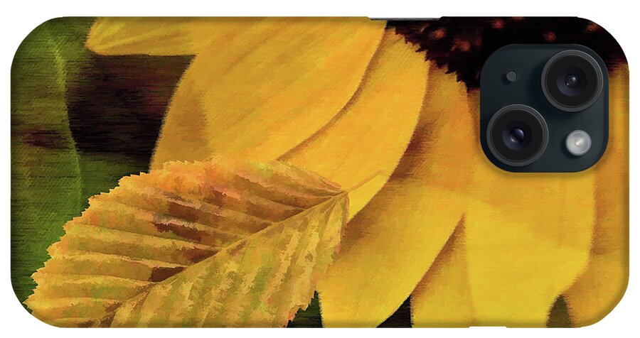 Sunflower iPhone Case featuring the digital art Sunflower and Leaves by Elaine Manley