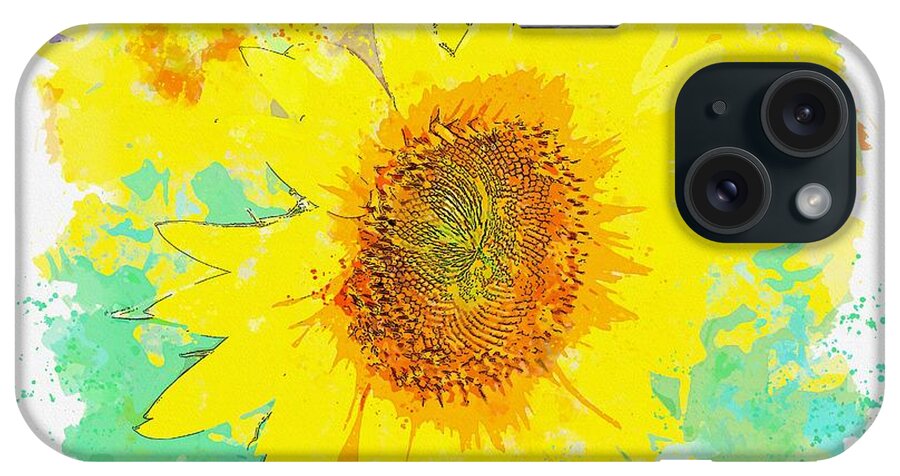Sunflower iPhone Case featuring the painting Sunflower Plant Flower Nature Agriculture Field watercolor by Ahmet Asar by Celestial Images