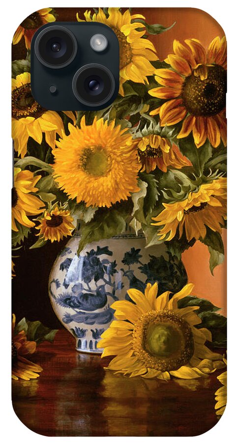 Sunflowers iPhone Case featuring the painting Sunflowers In A Blue Willow Vase by Christopher Pierce