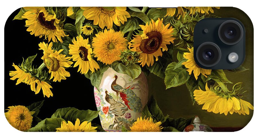 Sunflowers iPhone Case featuring the painting Sunflowers In A Chinese Peacock Vase by Christopher Pierce