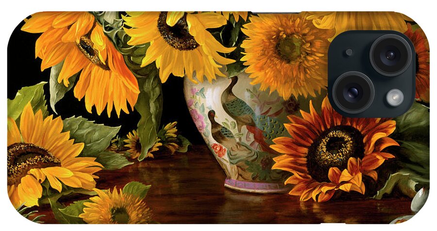 Sunflowers iPhone Case featuring the painting Sunflowers In A White Chinese Vase by Christopher Pierce