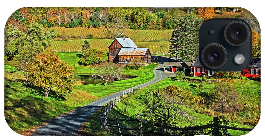 Woodstock iPhone Case featuring the photograph Sunny day on Sleepy Hollow Farm Woodstock Vermont Fall Foliage by Toby McGuire
