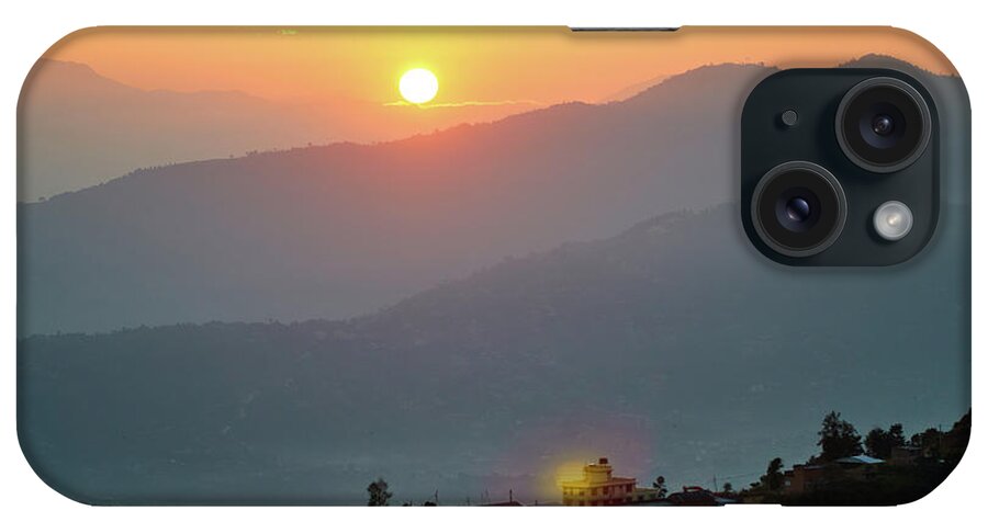 Himalaya iPhone Case featuring the photograph Sunset above mountain in valley Himalayas mountains by Raimond Klavins
