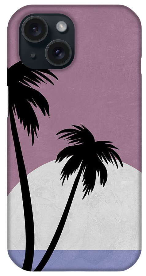 Palm Tree iPhone Case featuring the mixed media Sunset and Beach Palm Trees by Naxart Studio