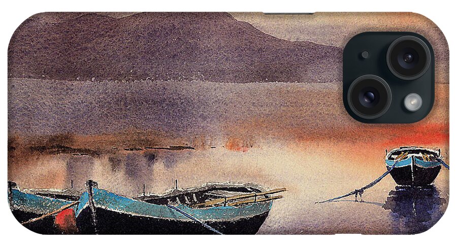 Sunset iPhone Case featuring the painting Sunset from Roundstone, Galway by Val Byrne