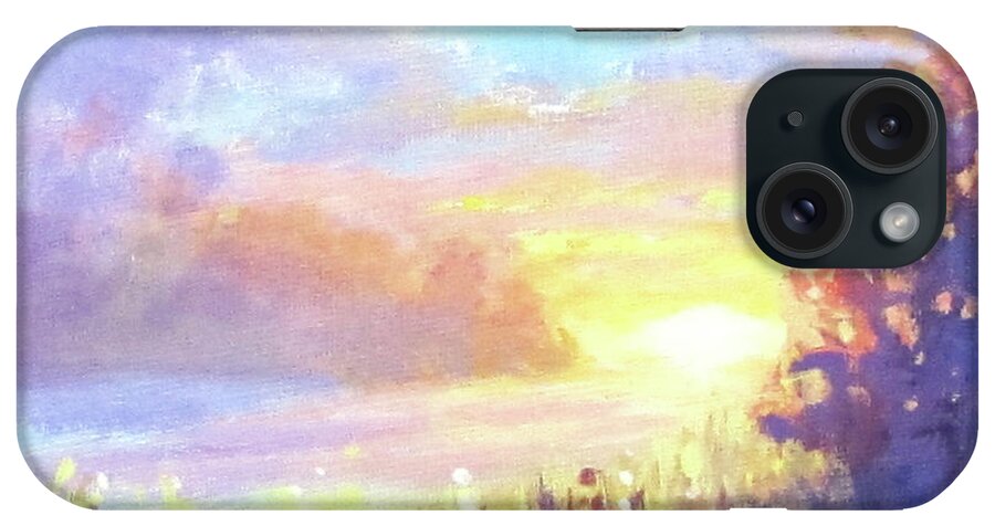 Sunset iPhone Case featuring the painting Sunset by Karen Ilari