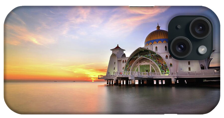 Tranquility iPhone Case featuring the photograph Sunset Over The Floating Mosque by Photography By Azrudin