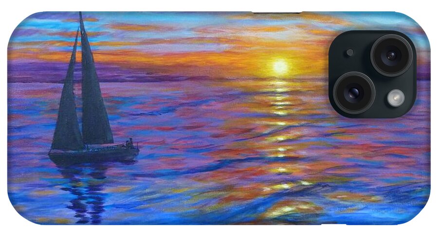 Sunset Sail iPhone Case featuring the painting Sunset Sail by Amelie Simmons