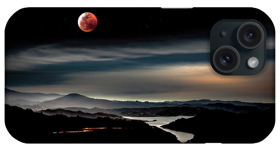 Photograph iPhone Case featuring the photograph Super Blood Wolf Moon Eclipse Over Lake Casitas at Ventura County, California by John A Rodriguez