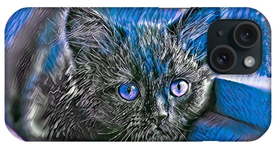Blue iPhone Case featuring the digital art Super Cool Black Cat Blue Eyes by Don Northup