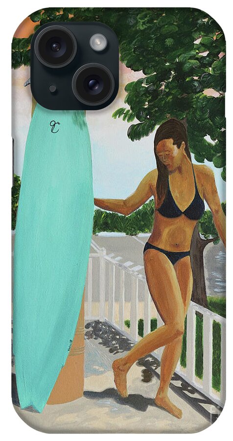 Beach iPhone Case featuring the painting Surfer Girl Beach Shower by Jenn C Lindquist