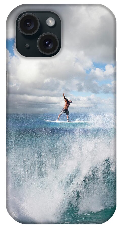 Human Arm iPhone Case featuring the photograph Surfer Surfing On Wave, Rear View by Ed Freeman
