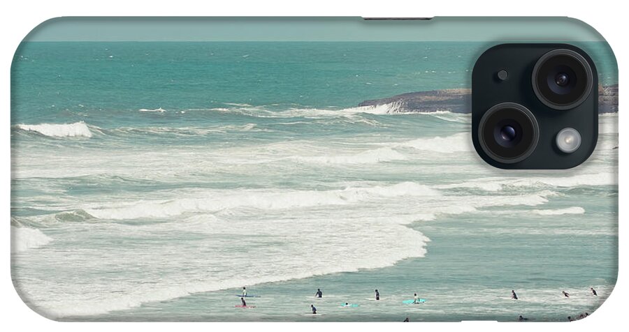 People iPhone Case featuring the photograph Surfers Lying In Ocean by Cindy Prins