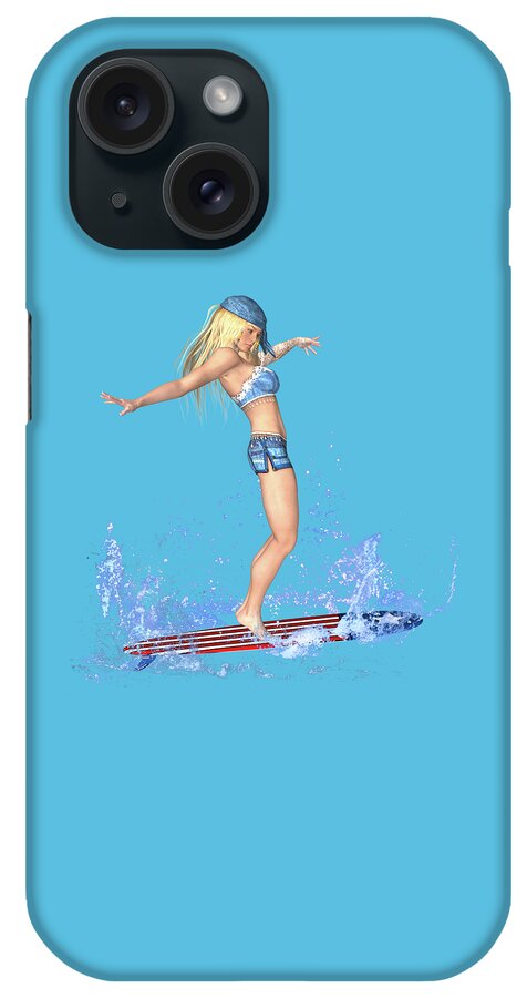 Surfing Girl iPhone Case featuring the digital art Surfing Girl by Renate Janssen