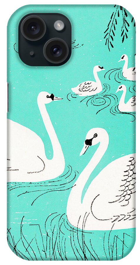 Animal iPhone Case featuring the drawing Swan's Swimming by CSA Images