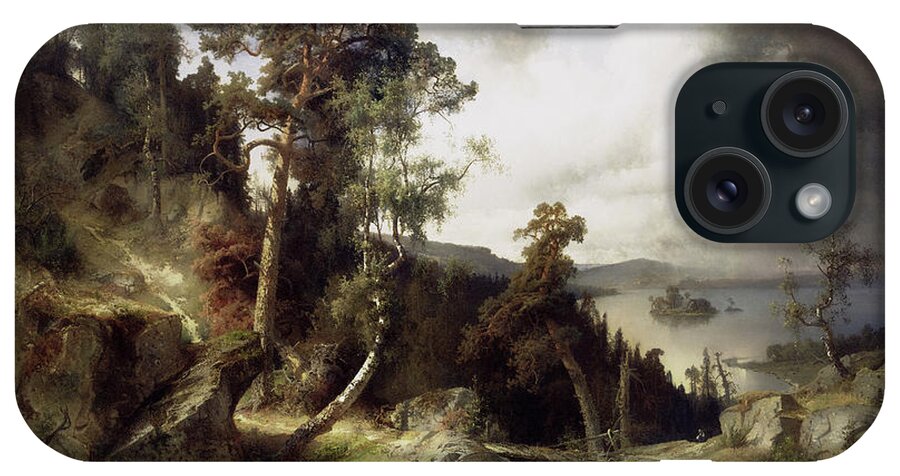 Swedish Landscape iPhone Case featuring the digital art Swedish Landscape, Motif from Kolmarden by Alfred Wahlberg by Rolando Burbon