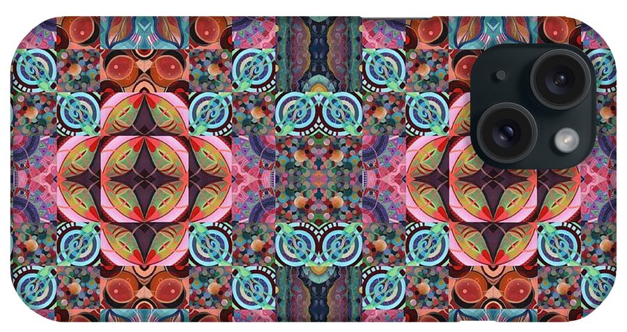 Tjod Mandala Series Puzzle 7 Arrangement 5 Multiplied Variation By Helena Tiainen iPhone Case featuring the mixed media T J O D Mandala Series Puzzle 7 Arrangement 5 Multiplied Variation by Helena Tiainen