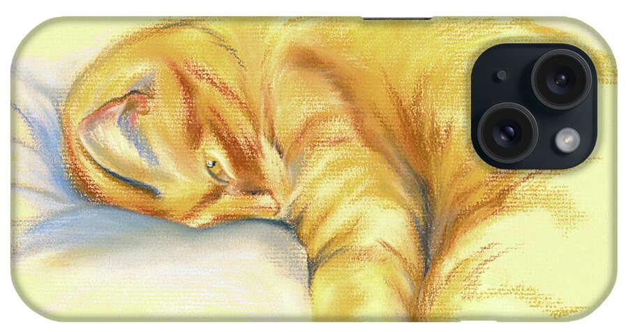 Cat iPhone Case featuring the pastel Tabby Cat Relaxed Pose by MM Anderson