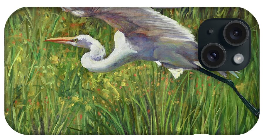 Egret iPhone Case featuring the painting Taking Flight by Laurie Snow Hein