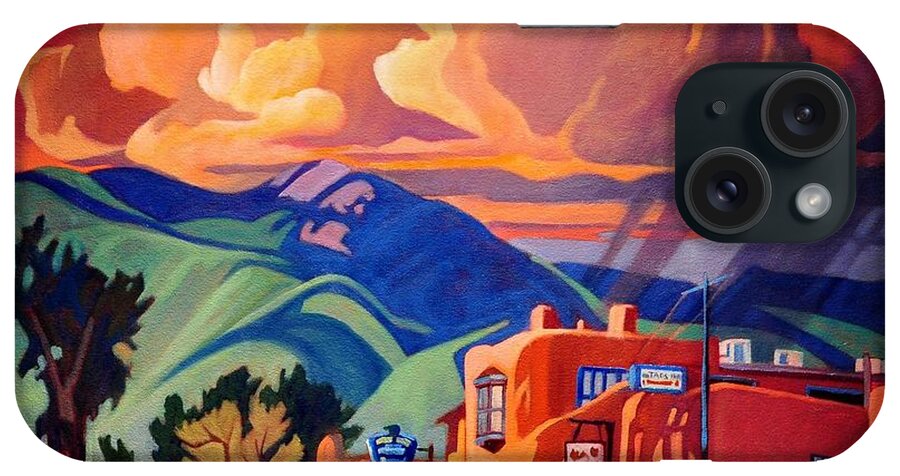 Taos iPhone Case featuring the painting Taos Inn Monsoon by Art West