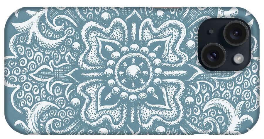 Boho iPhone Case featuring the drawing Tapestry Square 2 Artifact Blue by Amy E Fraser