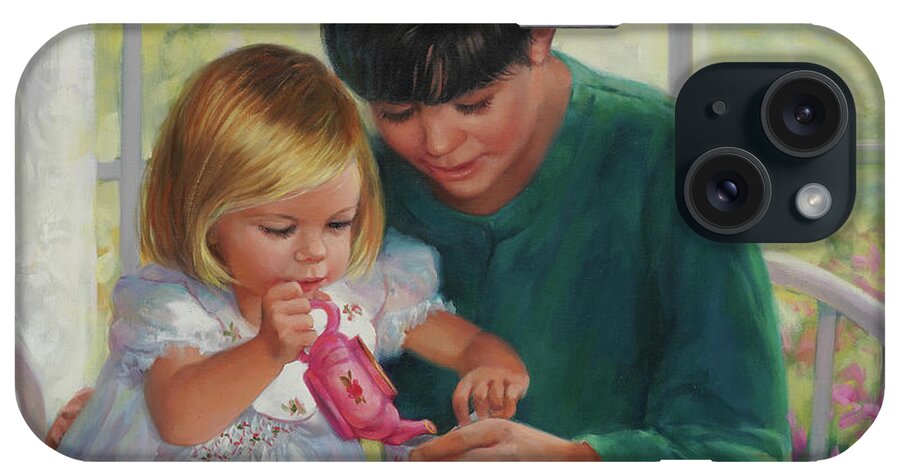 Mother And Daughter iPhone Case featuring the painting Tea for two by Laurie Snow Hein