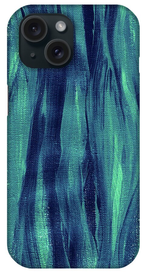 Teal iPhone Case featuring the painting Teal Blue Seaweed Abstract Organic Lines II by Irina Sztukowski