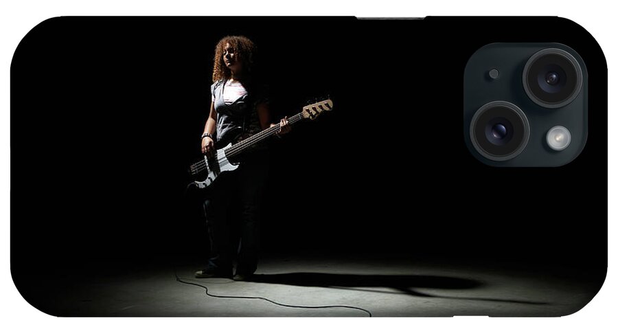 14-15 Years iPhone Case featuring the photograph Teenage Girl 13-15 Playing Bass Guitar by Thomas Northcut