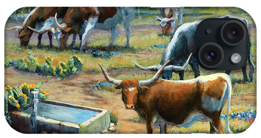 Cattle iPhone Case featuring the painting Texas Longhorn Herd by Cynthia Westbrook