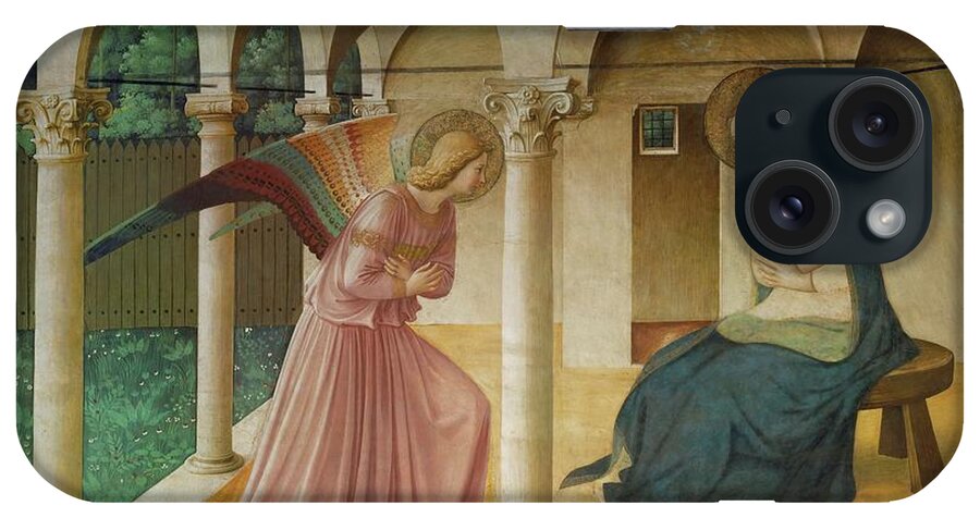 Archangel Gabriel iPhone Case featuring the painting The Annunciation. Fresco in the former dormitory of the Dominican monastery San Marco, Florence. by Fra Angelico -c 1395-1455-