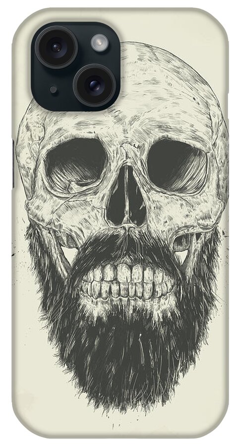 Skull iPhone Case featuring the drawing The beard is not dead by Balazs Solti