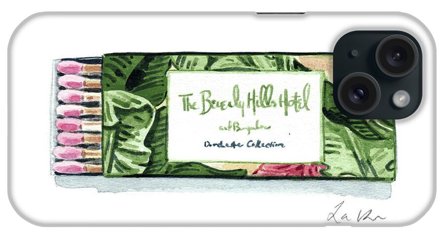 Beverly Hills iPhone Case featuring the painting The Beverly Hills Hotel Matchbook by Laura Row