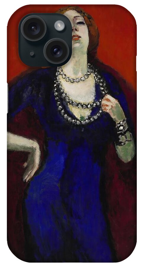 Kees Van Dongen iPhone Case featuring the painting The Blue Dress. by Kees van Dongen -1877-1968-