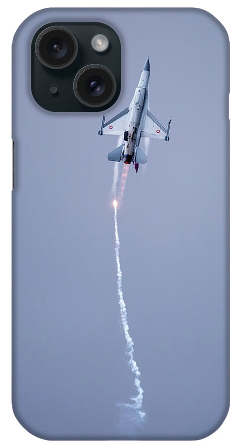 F-16 Fighting Falcon iPhone Case featuring the photograph The Danish F-16 Fighting Falcon in high speed action dropping flares by Torbjorn Swenelius