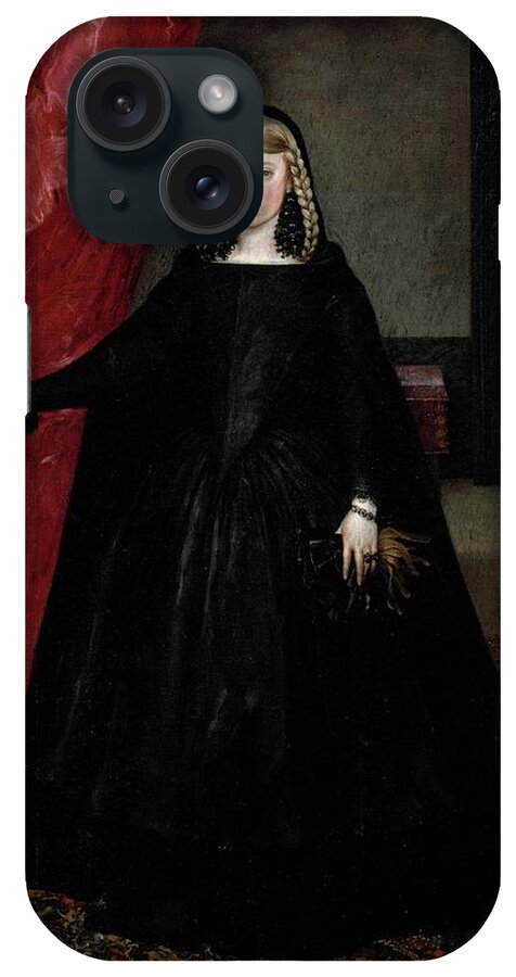 The Empress Margarita De Austria iPhone Case featuring the painting 'The Empress Margarita de Austria', 1666, Spanish School, Oil o... by Juan Bautista Martinez del Mazo -c 1612-1667-