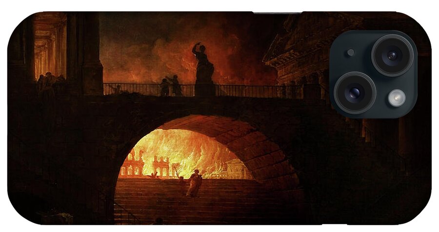The Fire Of Rome iPhone Case featuring the painting The Fire of Rome by Hubert Robert by Rolando Burbon