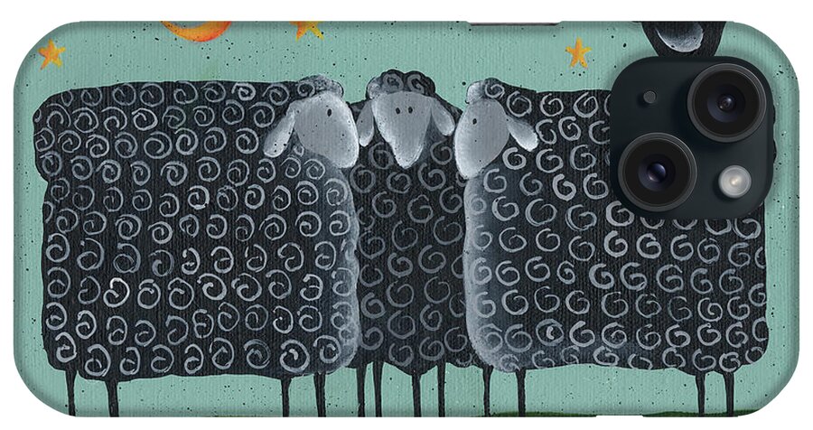 The Gathering Of Three Black Sheep iPhone Case featuring the painting The Gathering Of Three Black Sheep by Pat Olson Fine Art And Whimsy
