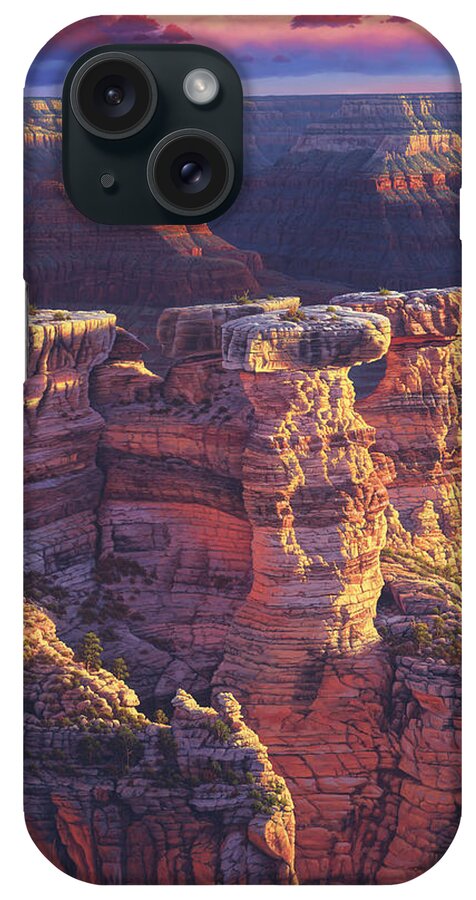 Sun Setting On Mountains iPhone Case featuring the painting The Gold Of Arizona by R W Hedge