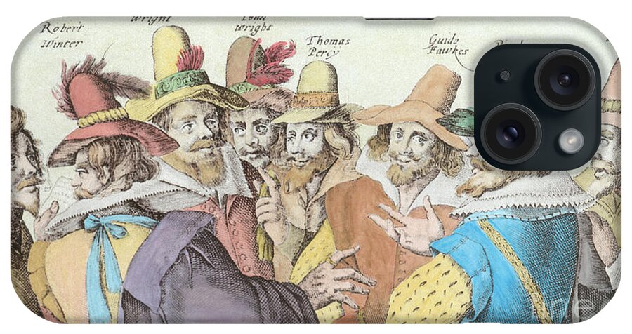 Guy iPhone Case featuring the drawing The Gunpowder Plot Conspirators, 1606, Engraving, Detail by German School