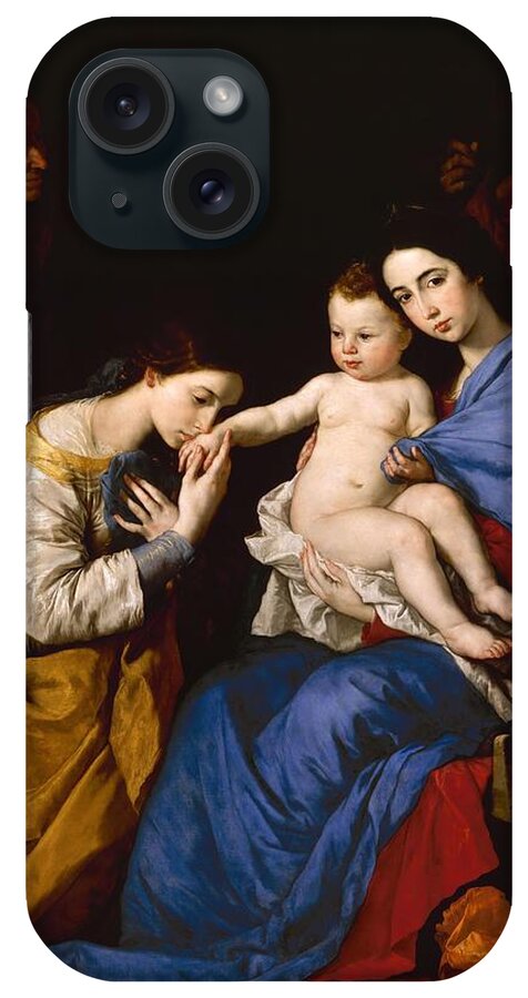 Jusepe De Ribera (called Lo Spagnoletto) iPhone Case featuring the painting The Holy Family with Saints Anne and Catherine of Alexandria. JUSEPE DE RIBERA . by Jusepe de Ribera -called Lo Spagnoletto-
