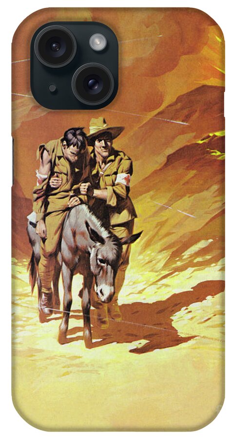 Brown iPhone Case featuring the painting The man with the donkey, John Simpson by Angus McBride