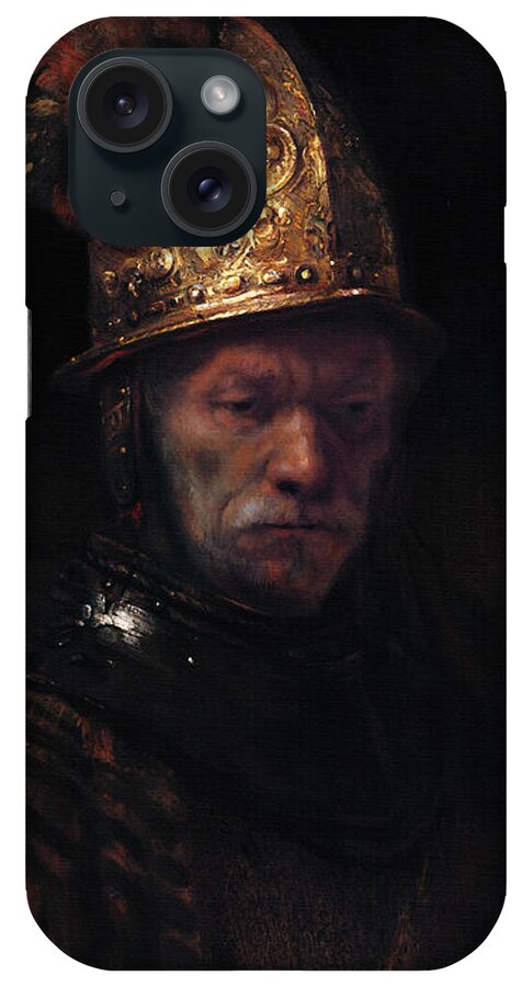 The Man With The Golden Helmet iPhone Case featuring the painting The Man with the Golden Helmet by Rembrandt van Rijn by Rolando Burbon