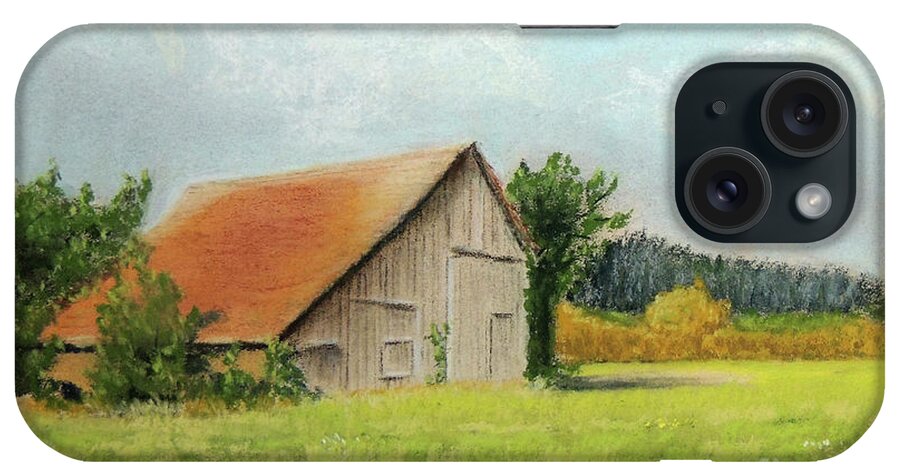 Old Barn iPhone Case featuring the pastel The Old Barn in the Meadow by Jayne Wilson