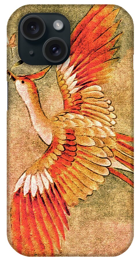 Flying Bird iPhone Case featuring the tapestry - textile The Peahen's Gift - Kimono Series by Susan Maxwell Schmidt