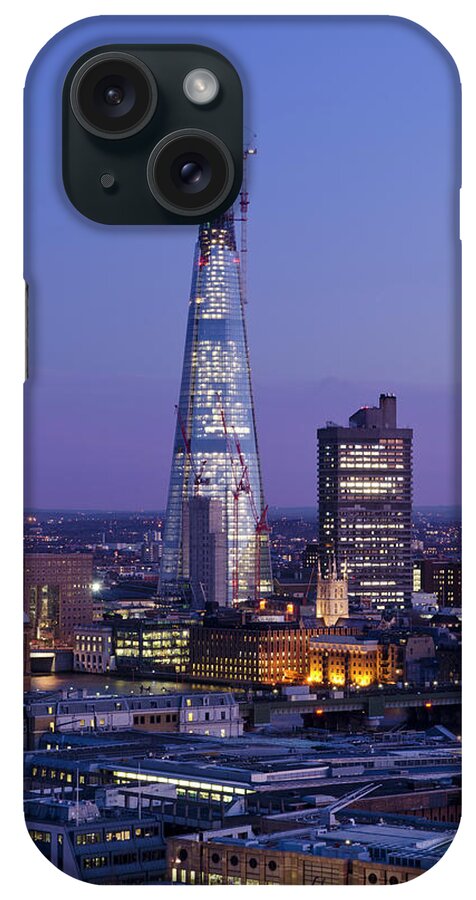 Corporate Business iPhone Case featuring the photograph The Shard Skyscraper At Dusk, London by Dynasoar