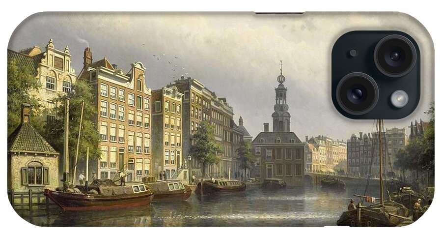 Canvas iPhone Case featuring the painting The Singel, Amsterdam, looking towards the Mint. by Eduard Alexander Hilverdink -1846-1891-