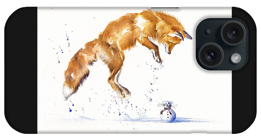 Fox iPhone Case featuring the painting Leaping Fox - The Snowmouse by Debra Hall